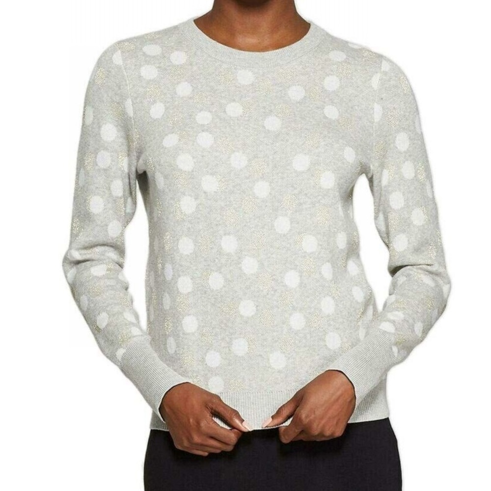 Gray Sweater with White and Gold Polka Dots